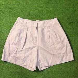 J. McLaughlin Ivory Pleated Shorts Linen/Cotton Size 6 High Rise Preppy